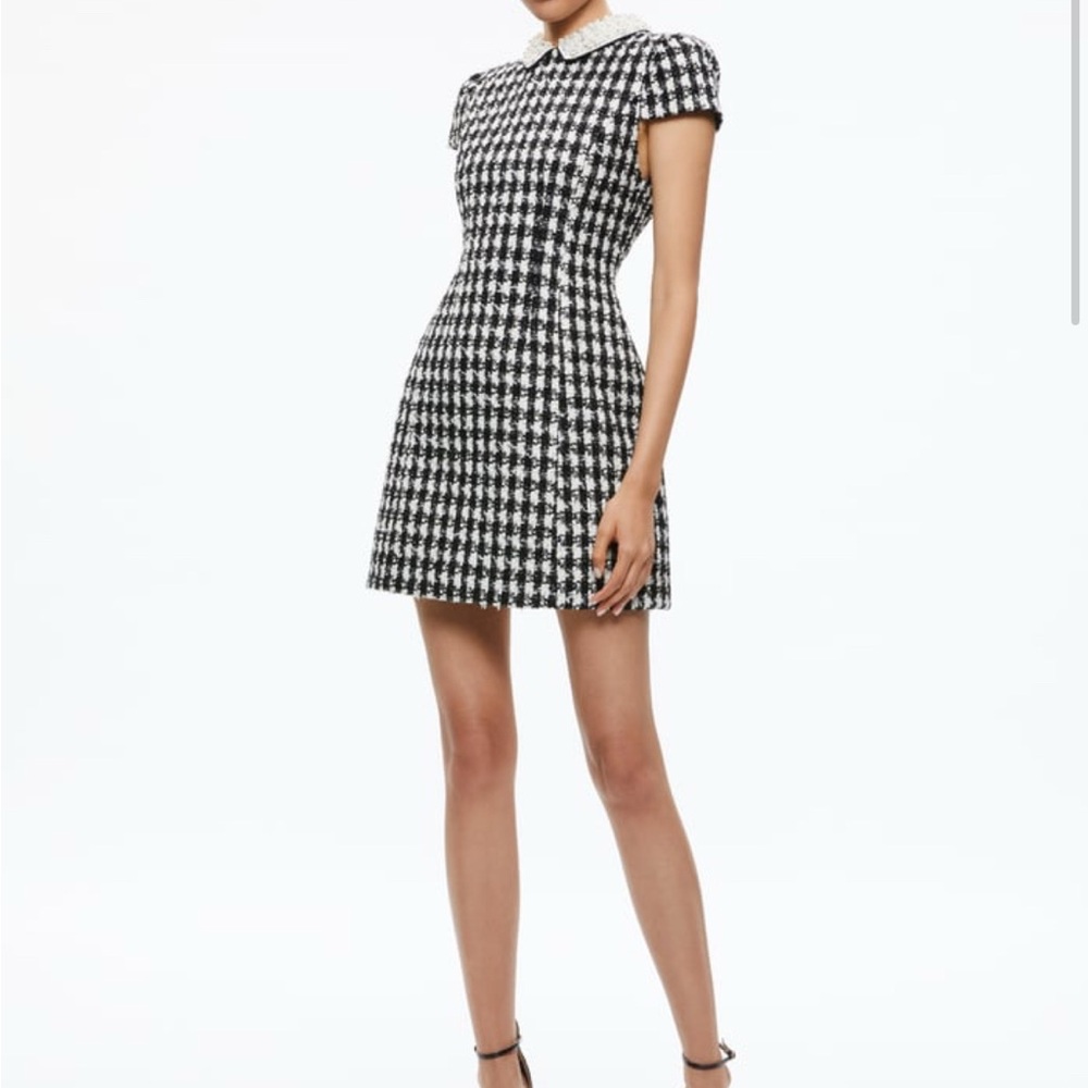 Alice + Olivia Black and White Houndstooth Dress with Jewel Collar